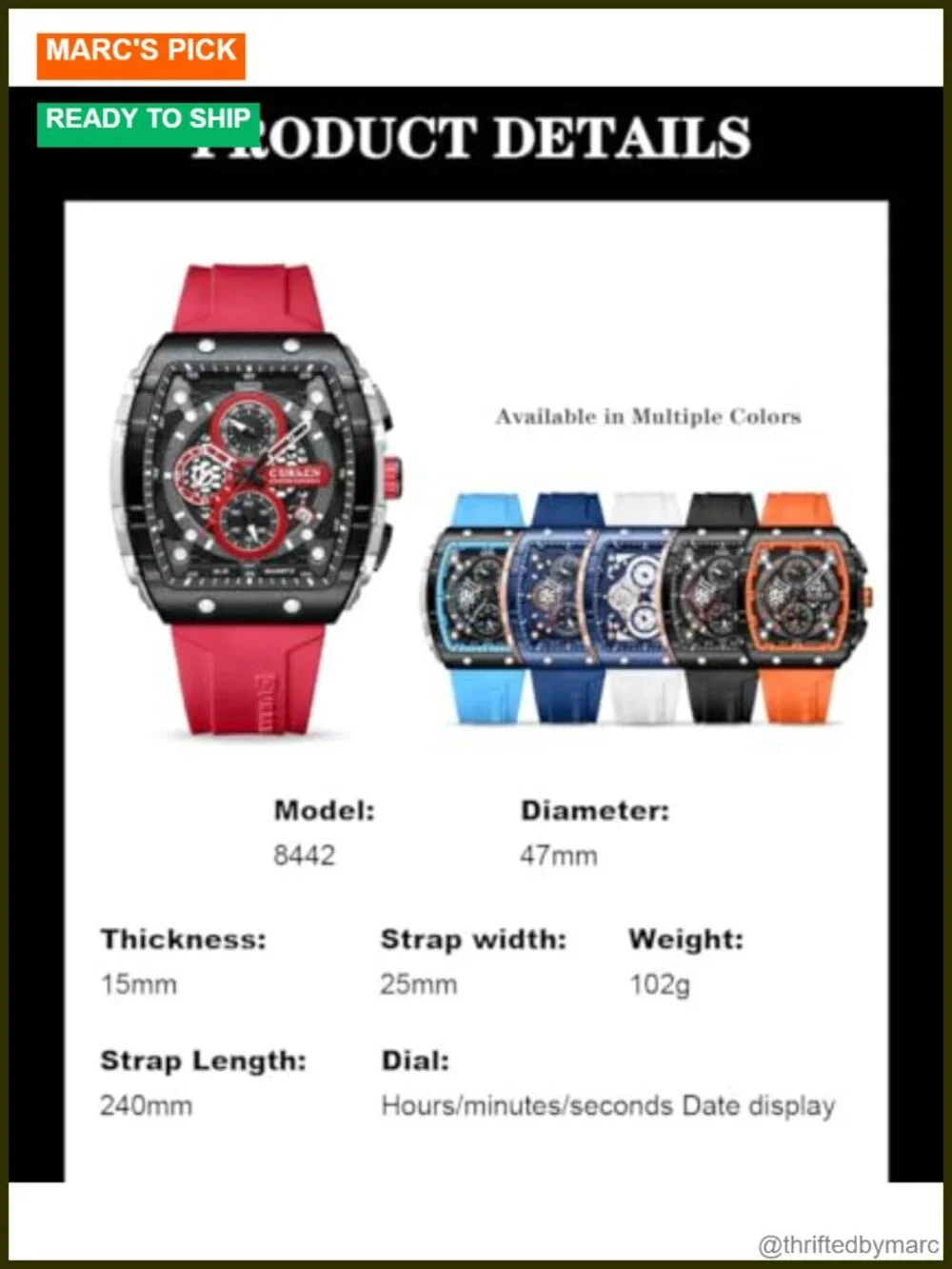 Luxury Chronograph Watch with Rubber Strap Water Resistant Date Analog Quartz
